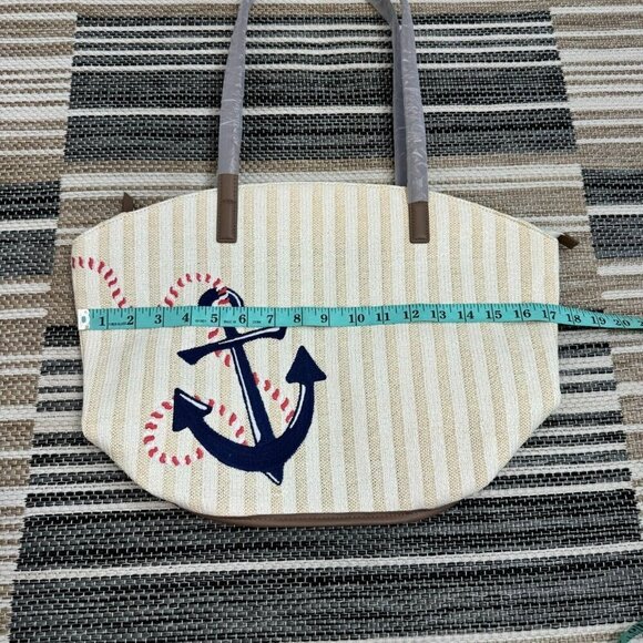 Vera Bradley Women's Straw Tote Bag Regatta Anchor Cream Nautical Multi Large - Picture 11 of 12